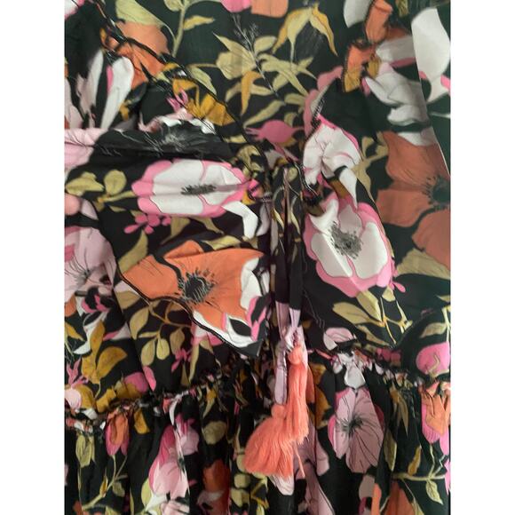 Anthropologie RAGA Flutter Sleeve Floral Dress, Pink Orange Black,  Large - Picture 3 of 9